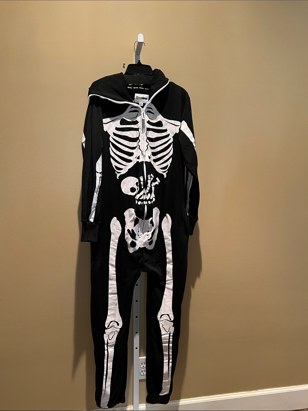 Tipsy Elves Black & White Skeleton Hooded Jumpsuit Halloween Costume